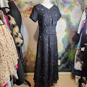 EShakti EUC Short Sleeve A-Line Maxi Dress with Pleated Waist & Pockets